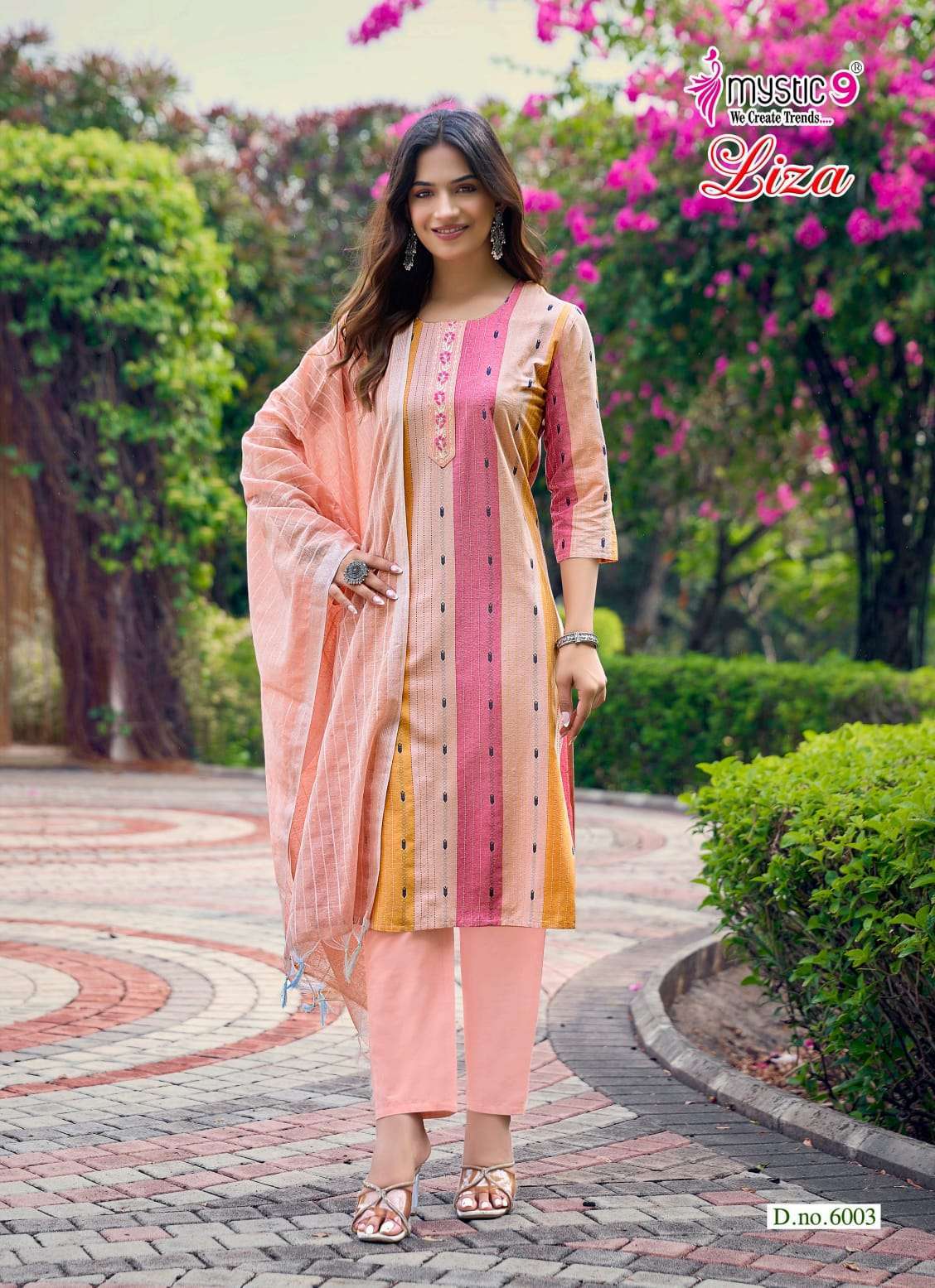 LIZA VOL-6 SERIES 6001 TO 6008 BY MYSTIC 9 DESIGNER WORK HANDLOOM COTTON KURTI WITH BOTTOM AND DUPATTA ARE AVAILABLE AT WHOLESALE PRICE