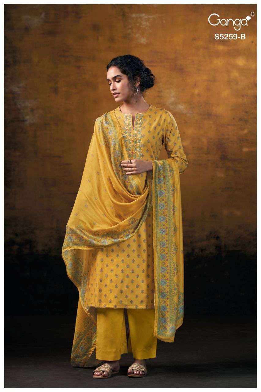 LIZZIE SERIES 5259 BY GANGA DESIGNER PRINTED WITH HAND WORK COTTON SATIN SUITS ARE AVAILABLE AT WHOLESALE PRICE