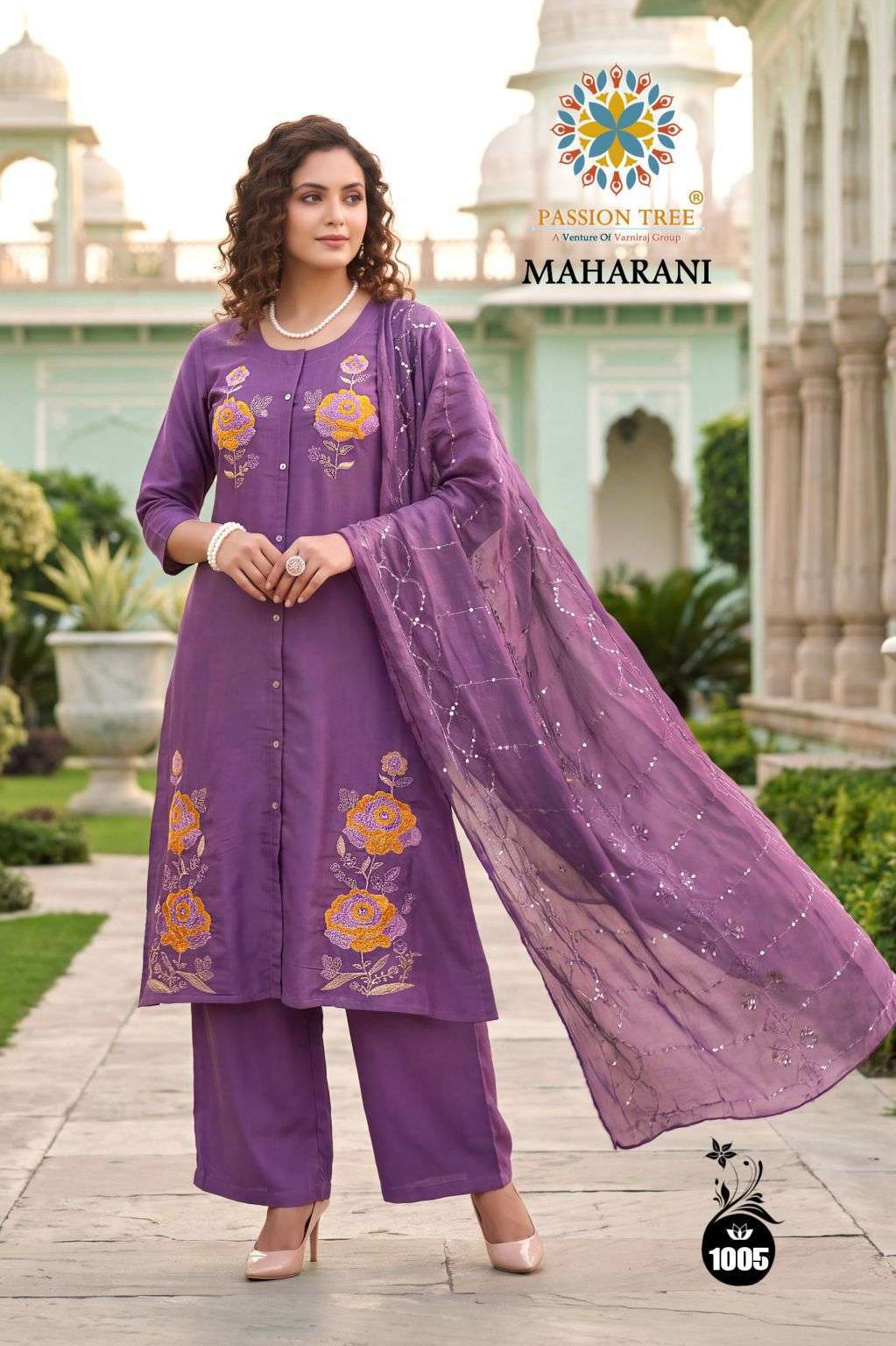 MAHARANI VOL-1 SERIES 1001 TO 1008 BY PASSION TREE DESIGNER EMBROIDERY WORK ROMAN SILK TOP WITH BOTTOM AND DUPATTA ARE AVAILABLE AT WHOLESALE PRICE
