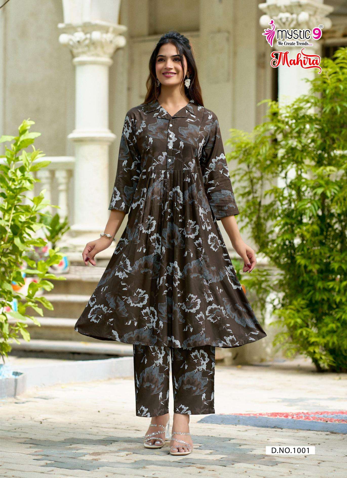 MAHIRA VOL-1 SERIES 1001 TO 1010 BY MYSTIC 9 DESIGNER PRINTED VISCOSE CO ORD SETS ARE AVAILABLE AT WHOLESALE PRICE
