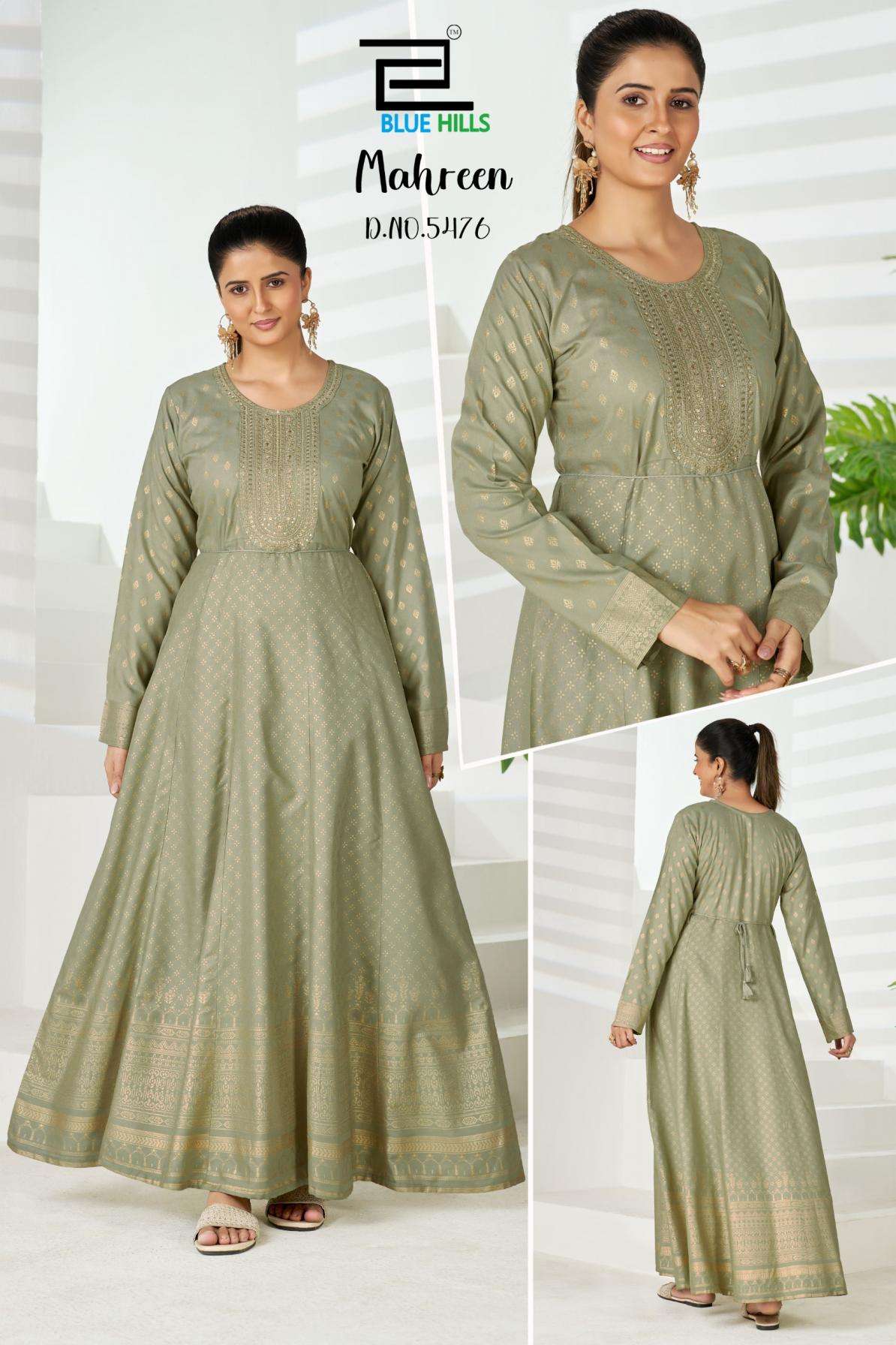 MAHREEN SERIES 5471 TO 5477 BY BLUE HILLS DESIGNER EMBROIDERY WORK RAYON GOWN ARE AVAILABLE AT WHOLESALE PRICE