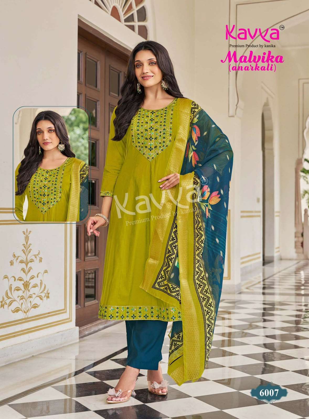 MALVIKA VOL-6 SERIES 6001 TO 6010 BY KAVYA DESIGNER EMBROIDERY WORK ROMAN SILK ANARKAKI KURTI WITH BOTTOM AND DUPATTA ARE AVAILABLE AT WHOLESALE PRICE