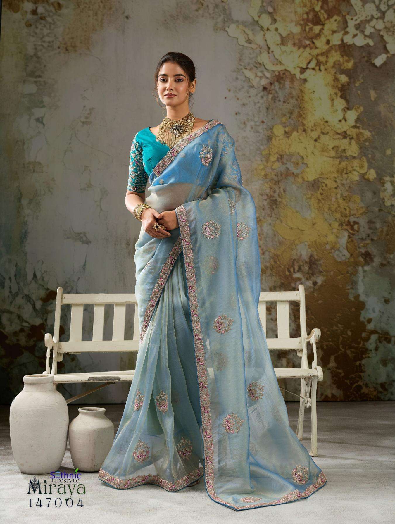 MIRAYA SERIES 147001 TO 147005 SAREE NY SETHNIC DESIGNER METALIC TISSUE SAREE ARE AVAILABLE AT WHOLESALE PRICE