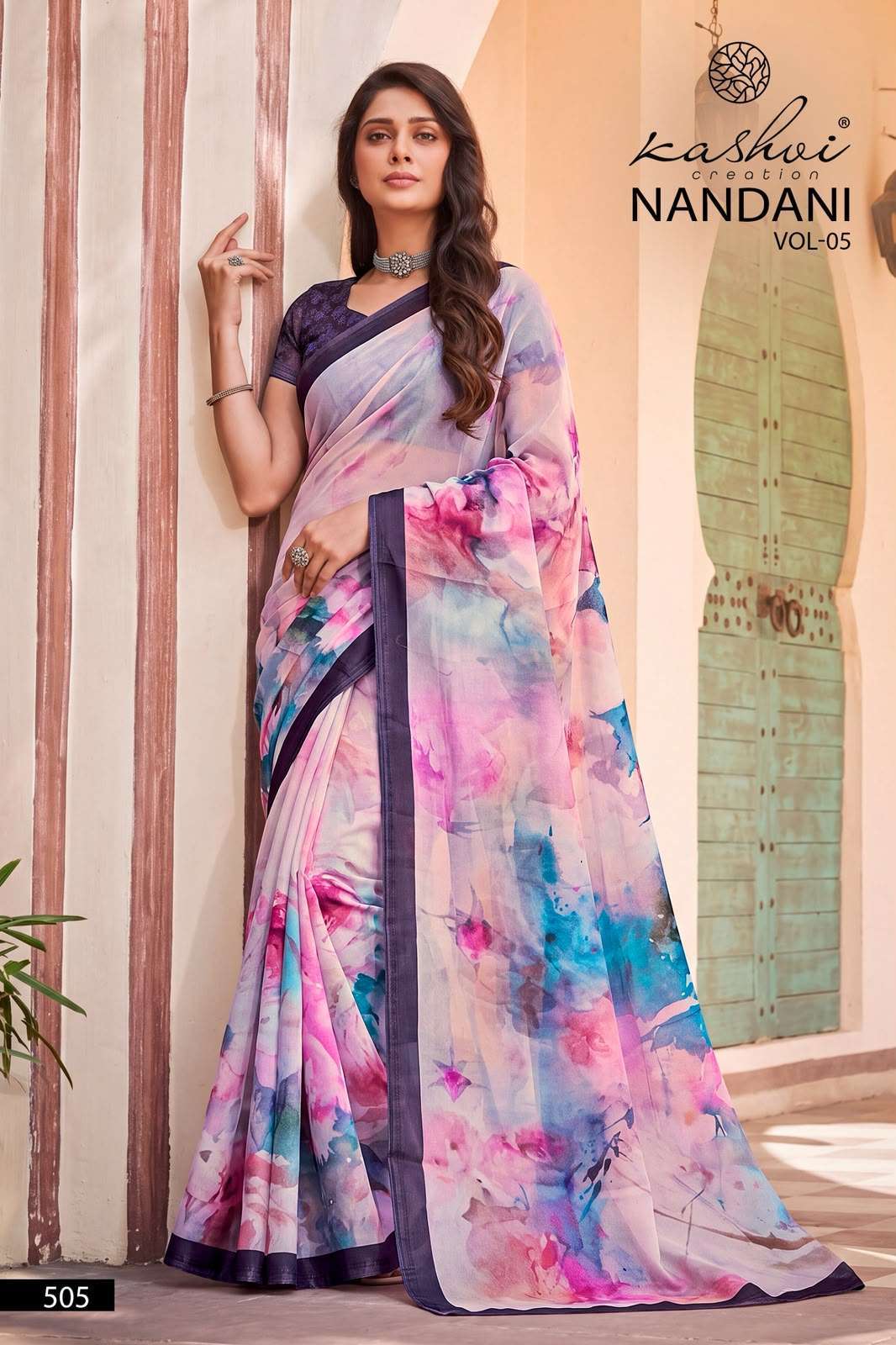 NANDANI VOL-5 SERIES 501 TO 508 SAREE BY KASHVI DESIGNER DIGITAL PRINTED STAR GEORGETTE SAREE ARE AVAILABLE AT WHOLESALE PRICE 
