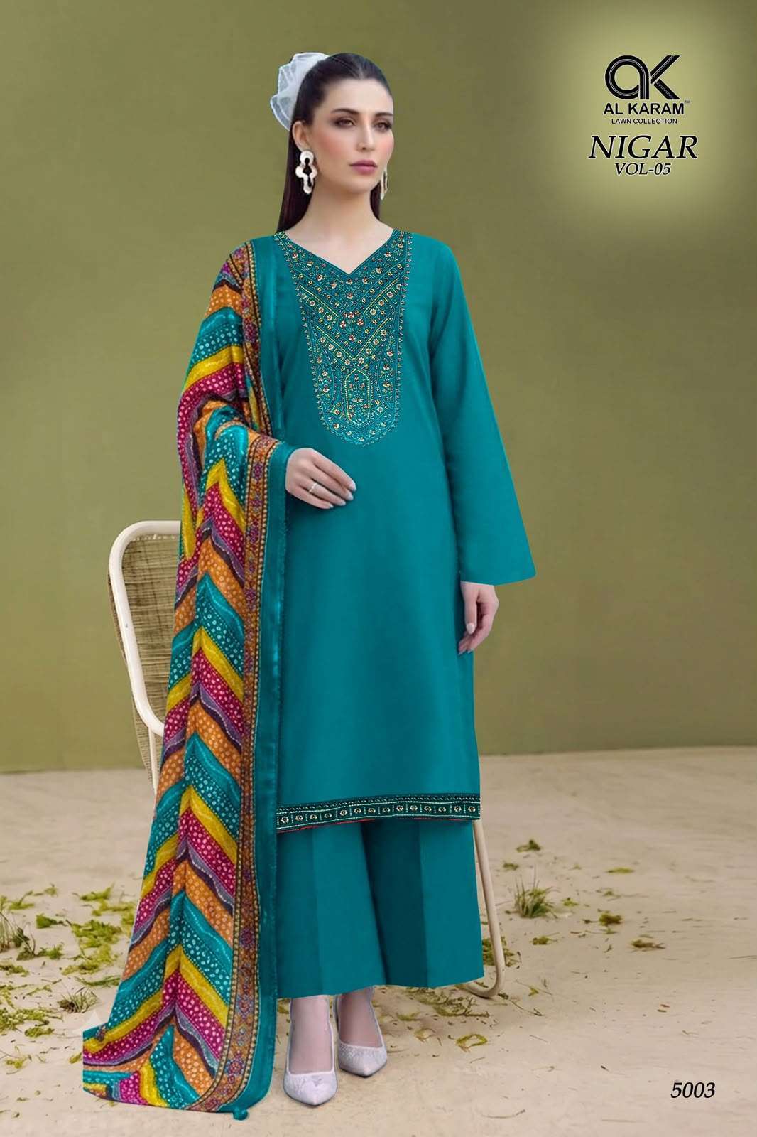 NIGAR VOL-5 SERIES 5001 TO 5005 BY AL KARAM DESIGNER WITH EMBROIDERY WORK RAYON SUITS ARE AVAILABLE AT WHOLESALE PRICE