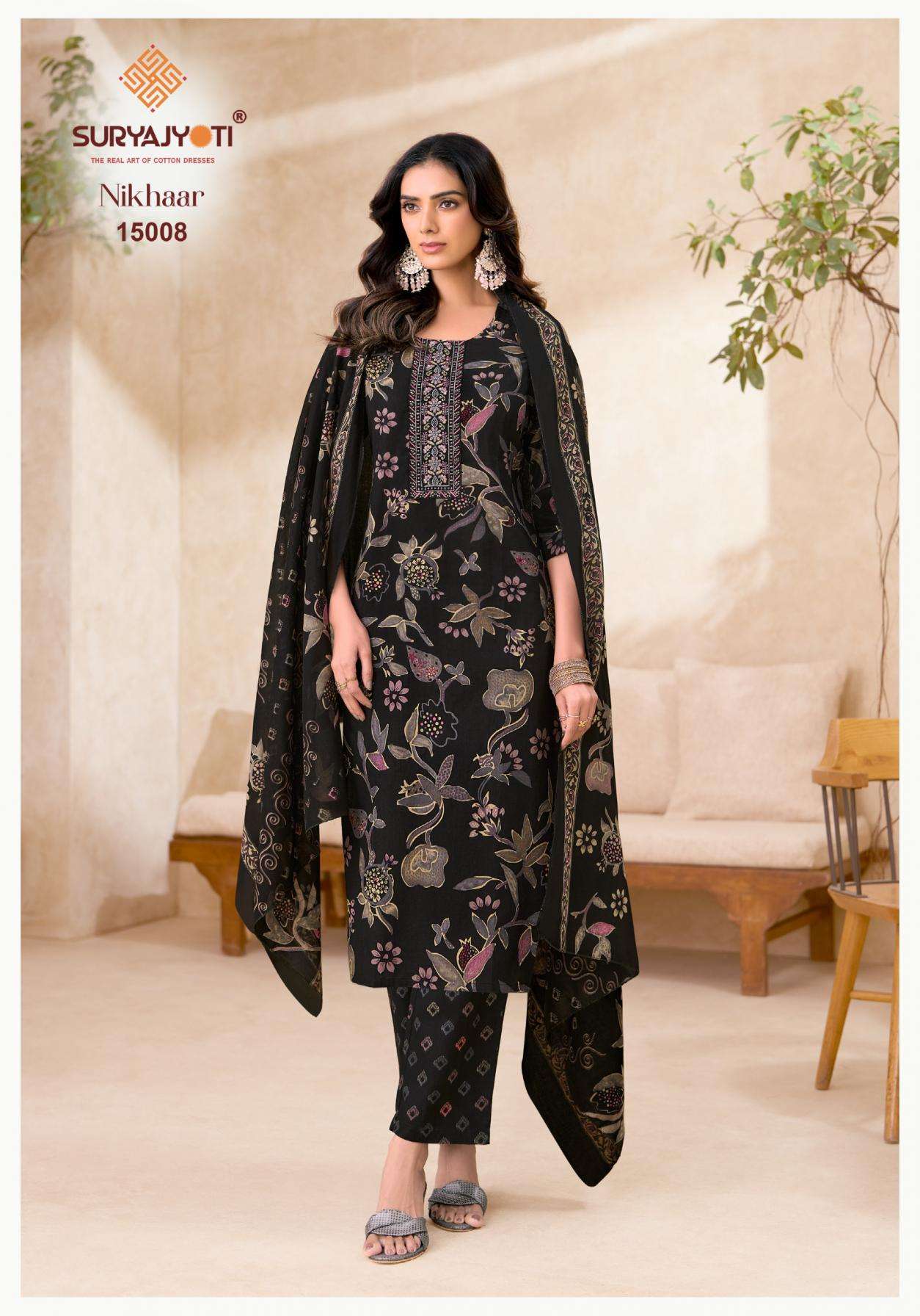 NIKHAAR VOL-15 SERIES 15001 TO 15010 BY SURYAJYOTI DESIGNER WITH PRINTED READYMADE COTTON SUITS ARE AVAILABLE AT WHOLESALE PRICE