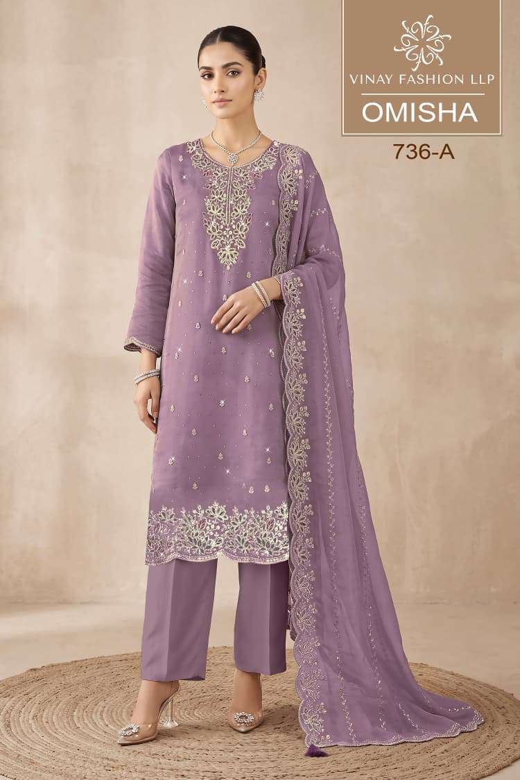 OMISHA SERIES 736 BY VINAY DESIGNER EMBROIDERY WORK GOLD SILK SUITS ARE AVAILABLE AT WHOLESALE PRICE