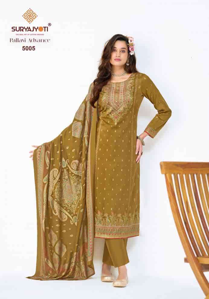 PALLAVI ADVANCE VOL-6 SERIES 4501 TO 5006 BY SURYAJYOTI DESIGNER DISCHARGE AND GOLD PRINTED AND WORK JAM SATIN SUITS ARE AVAILABLE AT WHOLESALE PRICE