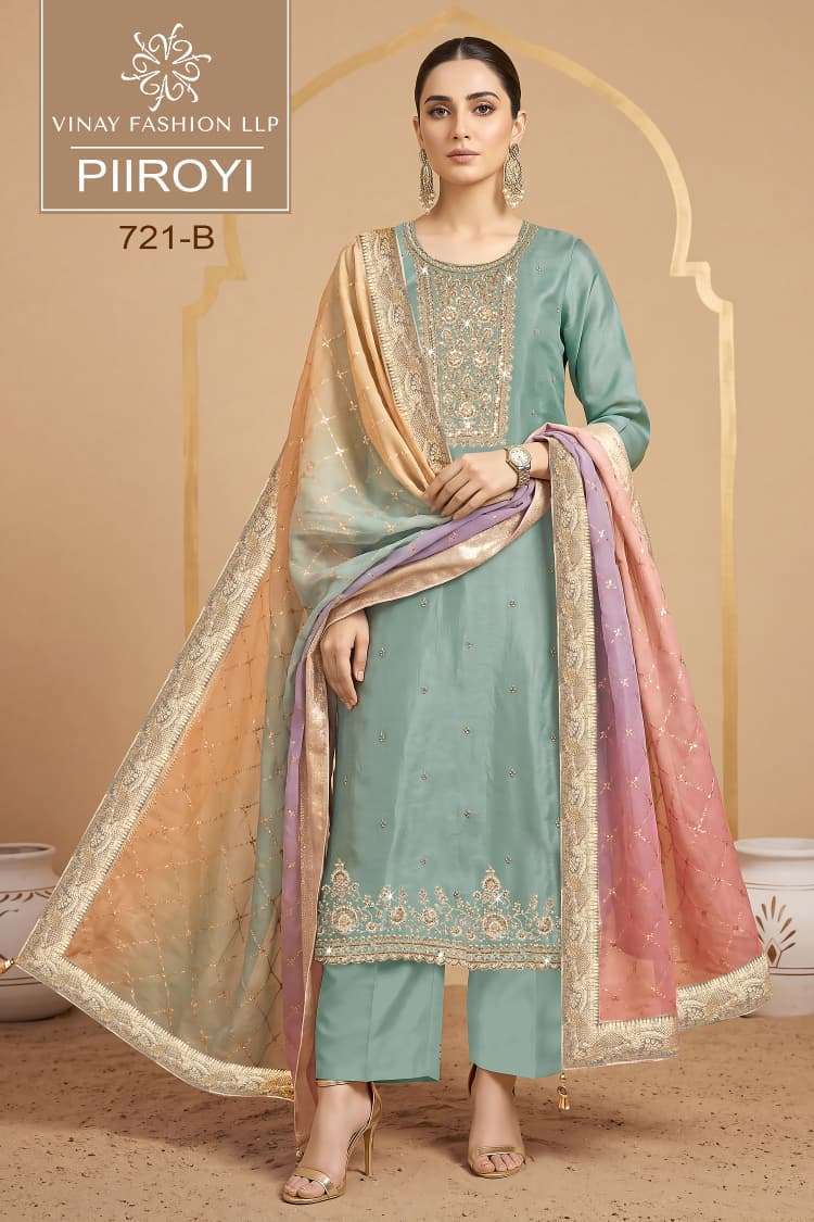PIIROYI SERIES 721 BY VINAY DESIGNER BEADS EMBROIDERY WORK CRYSTAL SUITS ARE AVAILABLE AT WHOLESALE PRICE