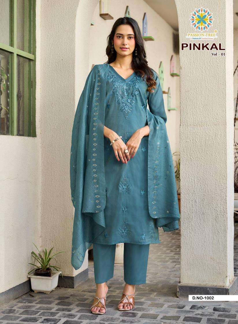 PINKAL VOL-1 SERIES 1001 TO 1006 BY PASSION TREE DESIGNER LUCKNOWI WORK ROMAN SHIMMER TOP WITH BOTTOM AND DUPATTA ARE AVAILABLE AT WHOLESALE PRICE