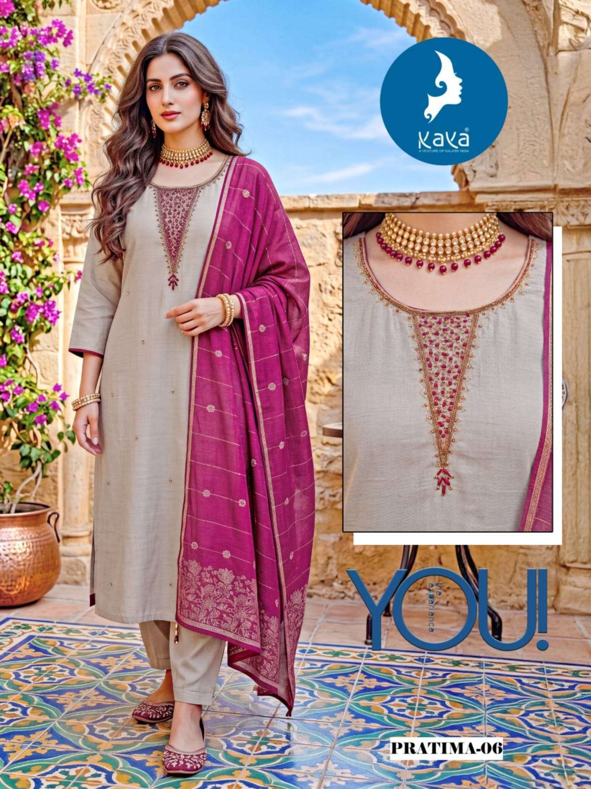 PRATIMA SERIES 01 TO 06 BY KAYA DESIGNER EMBROIDERY WORK ROMAN TWO TONE TOP WITH BOTTOM AND DUPATTA ARE AVAILABLE AT WHOLESALE PRICE 