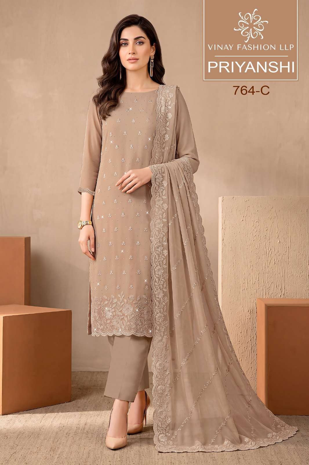 PRIYANSHI SERIES 764 BY VINAY DESIGNER THREAD EMBROIDERY WORK GEORGETTE SUITS ARE AVAILABLE AT WHOLESALE PRICE 