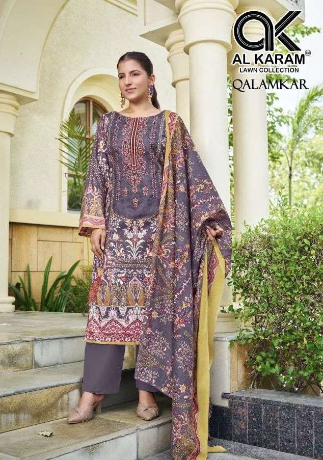 QALAMKAR SERIES 1001 TO 1006 BY AL KARAM DESIGNER DIGITAL PRINTED AND EMBROIDERY WORK COTTON SUITS ARE AVAILABLE AT WHOLESALE PRICE 