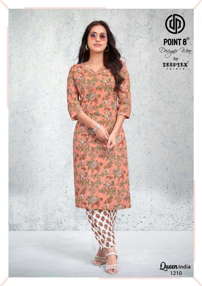 QUEEN INDIA VOL-12 SERIES 1201 TO 1210 BY DEEPTEX POINT 8 DESIGNER WITH PRINTED COTTON TOP WITH PANT ARE AVAILABLE AT WHOLESALE PRICE