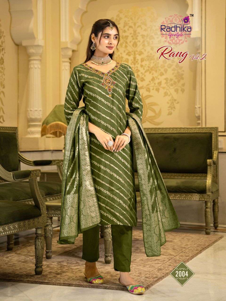 RANG VOL-2 SERIES 2001 TO 2006 BY RADHIKA LIFESTYLE DESIGNER HAND WORK DOLA JACQUARD LEHARIYA TOP WITH BOTTOM AND DUPATTA ARE AVAILABLE AT WHOLESALE PRICE 