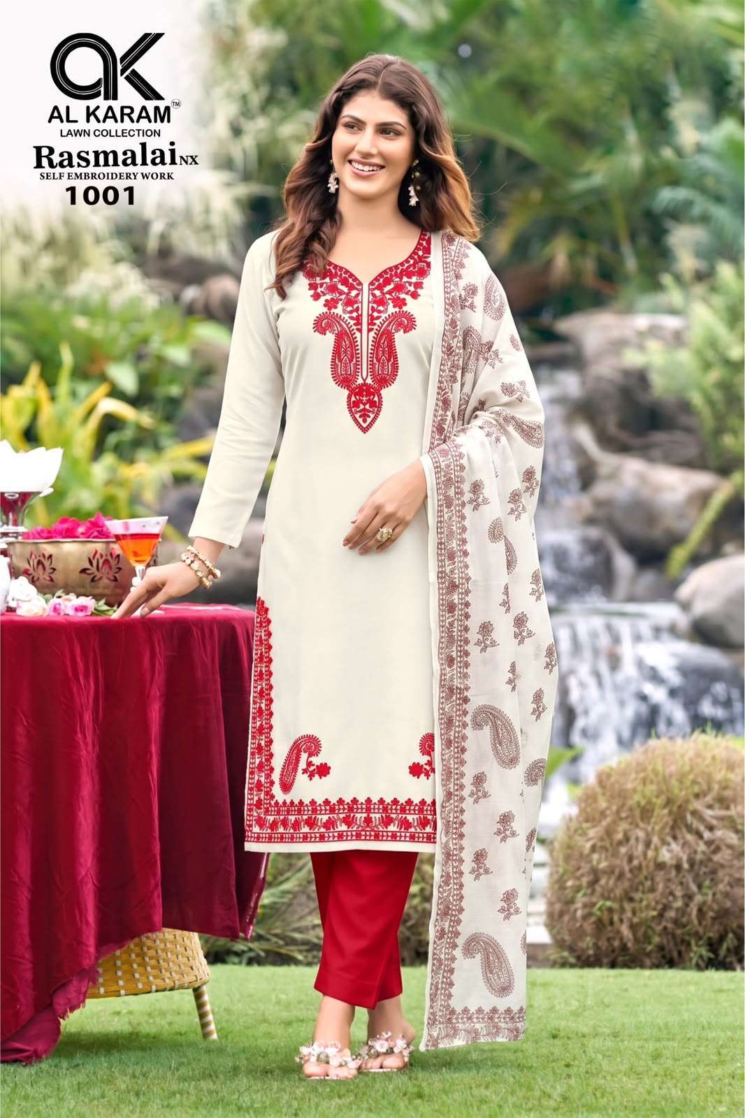 RASMALAI NX SERIES 1001 TO 1002 BY AL KARAM DESIGNER EMBROIDERY WORK RAYON SUITS ARE AVAILABLE AT WHOLESALE PRICE 