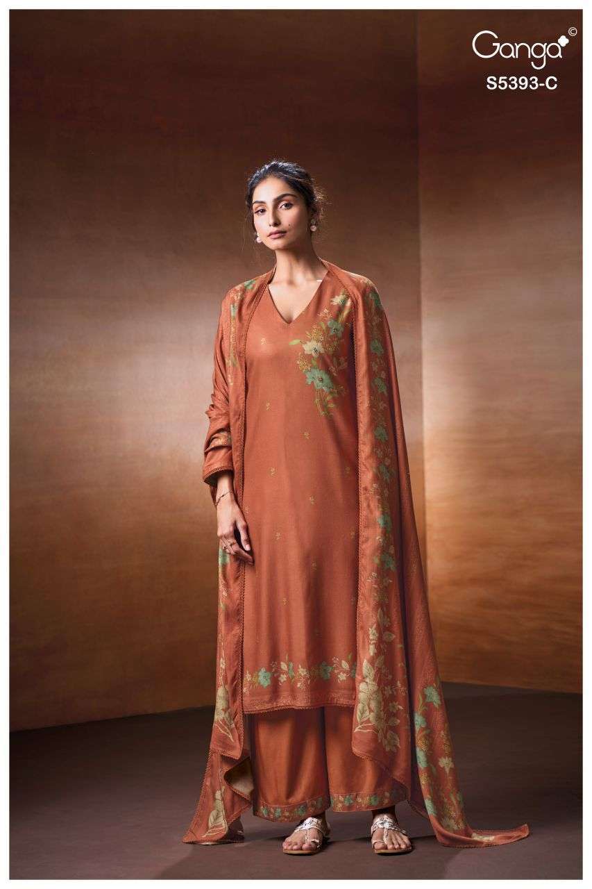 RIVEYA SERIES 5393 BY GANGA DESIGNER PRINTED AND HAND WORK WOOL PASHMINA SUITS ARE AVAILABLE AT WHOLESALE PRICE