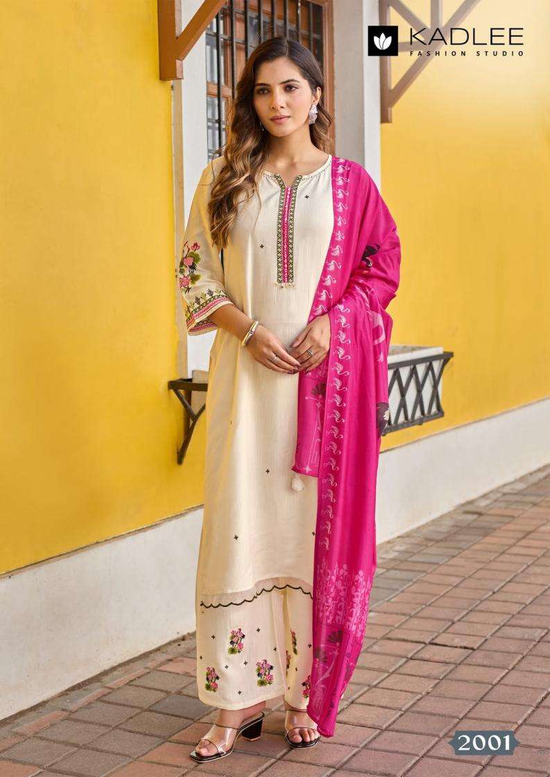 ROOHANI SERIES 2001 TO 2006 BY KADLEE DESIGNER HAND WORK AND THREAD WORK RAYON WEAVING KURTI WITH BOTTOM AND DUPATTA ARE AVAILABLE AT WHOLESALE PRICE