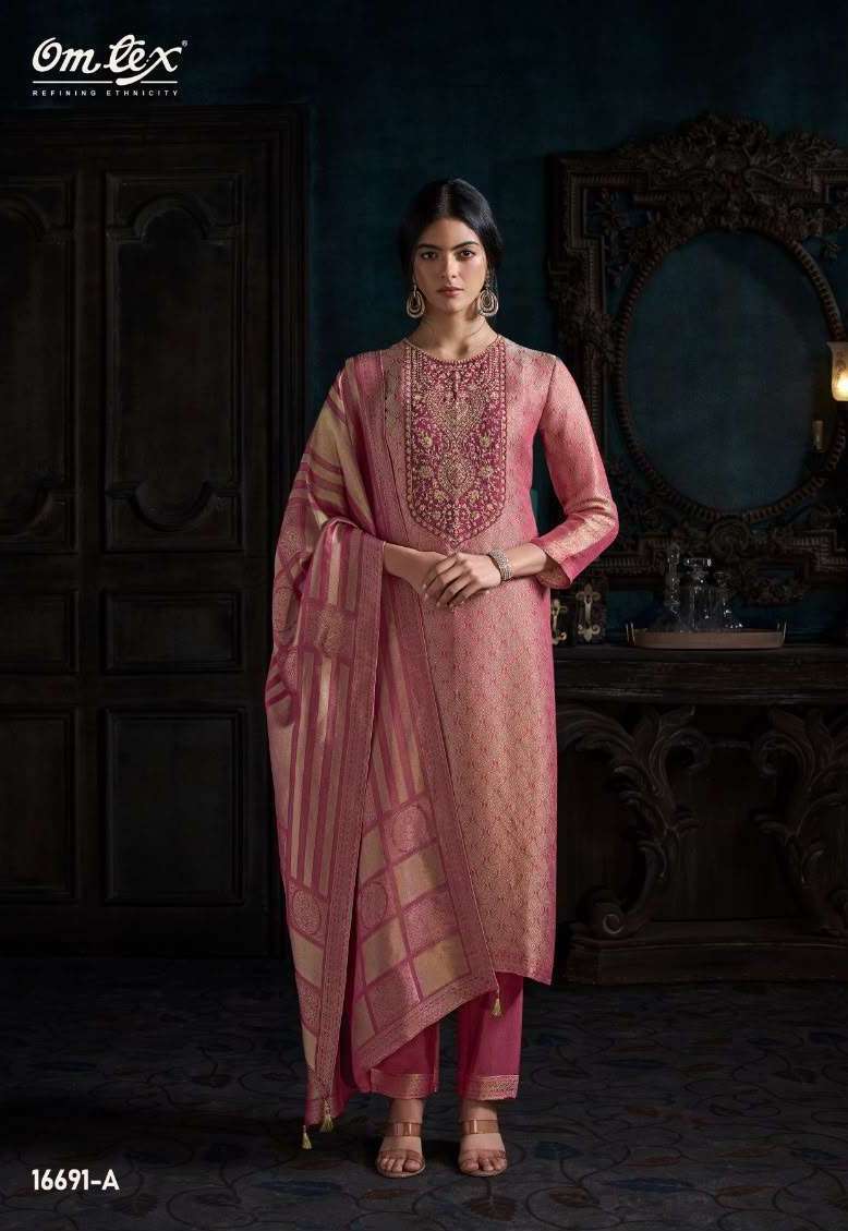 RUHIRA SERIES 16691 BY OMTEX DESIGNER EMBROIDERY WORK SILK SUITS ARE AVAILABLE AT WHOLESALE PRICE