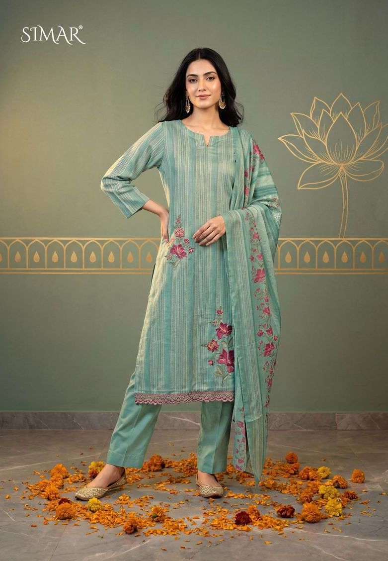 SAACHI SERIES 8211 BY SIMAR DESIGNER PRINTED AND EMBROIDERY WORK VISCOSE MUSLIN SUITS ARE AVAILABLE AT WHOLESALE PRICE