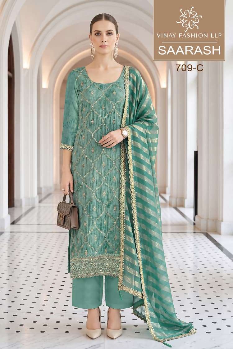 SAARASH SERIES 709 BY VINAY DESIGNER DIGITAL PRINTED AND BEADS WORK SHIMMER SILK SUITS ARE AVAILABLE AT WHOLESALE PRICE 