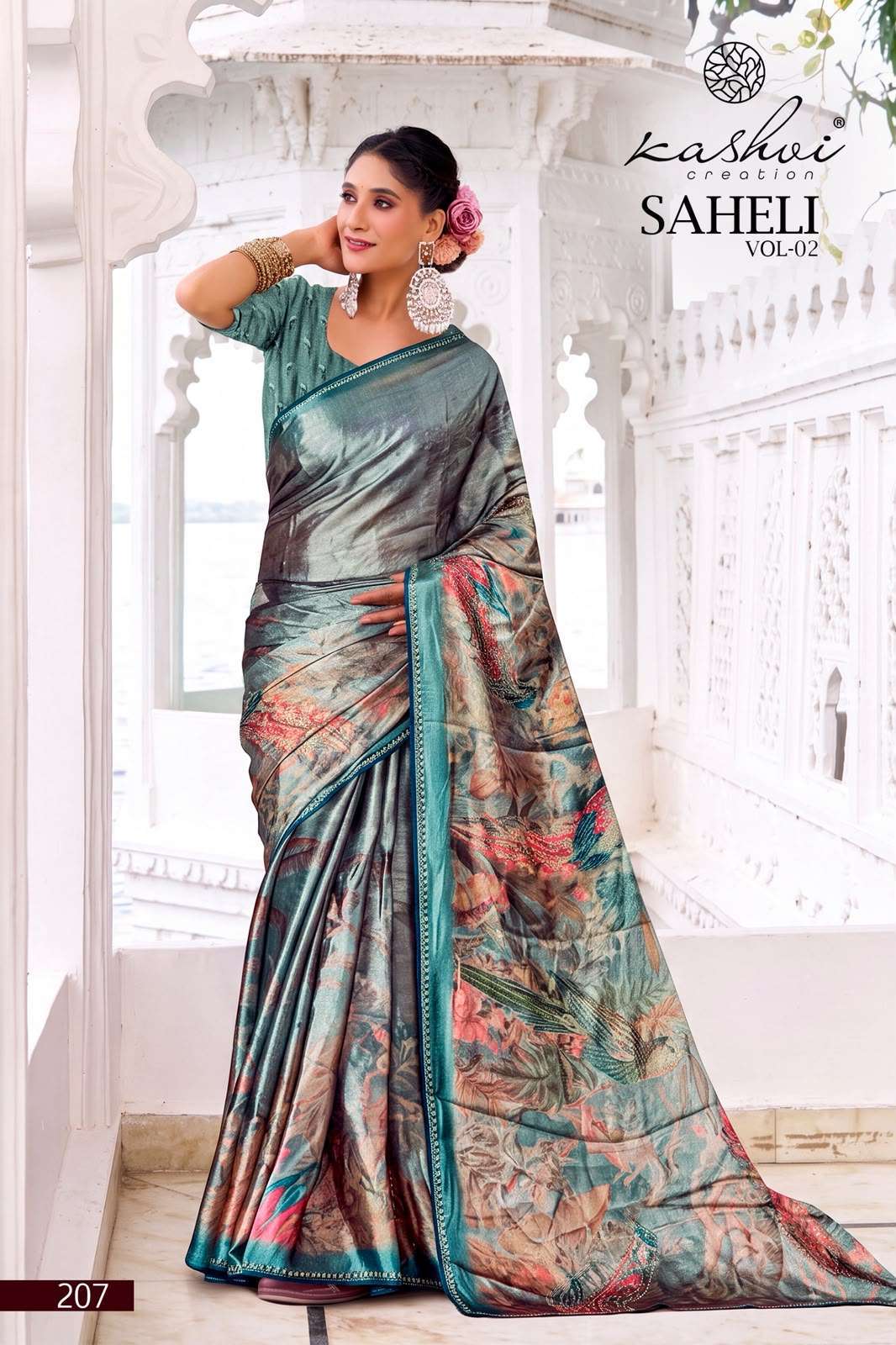 SAHELI VOL-2 SERIES 201 TO 206 SAREE BY KASHVI DESIGNER DIGITAL PRINTED AND JARKAN WORK SAREE ARE AVAILABLE AT WHOLESALE PRICE