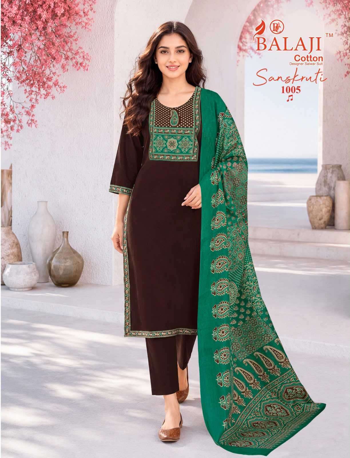 SANSKRITI VOL-1 SERIES 1001 TO 1010 BY BALAJI COTTON DESIGNER AJARAK PRINT READYMADE COTTON SUITS ARE AVAILABLE AT WHOLESALE PRICE