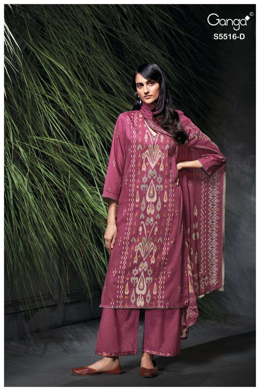 SHERIN SERIES 5516 BY GANGA DESIGNER PRINTED WITH HAND EMBROIDERY WORK COTTON SATIN SUITS ARE AVAILABLE AT WHOLESALE PRICE