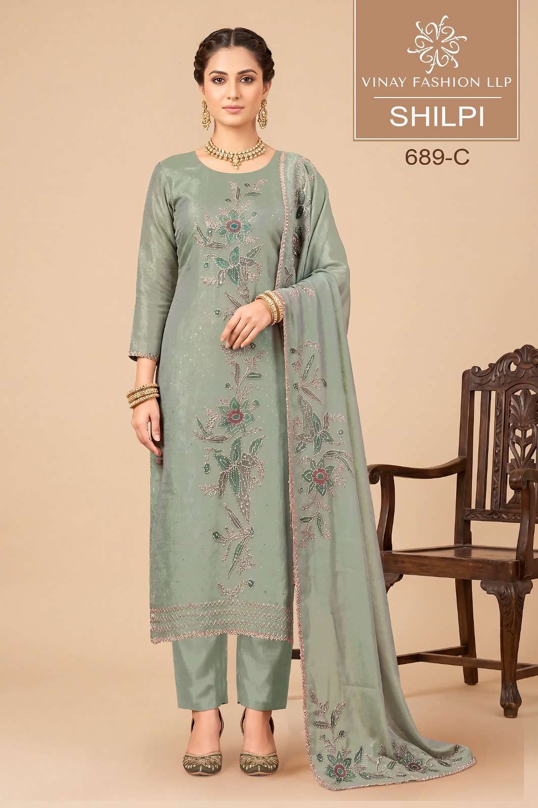 SHILPI SERIES 689 BY VINAY DESIGNER EMBROIDERY WORK PREMIUM SILK SUITS ARE AVAILABLE AT WHOLESALE PRICE