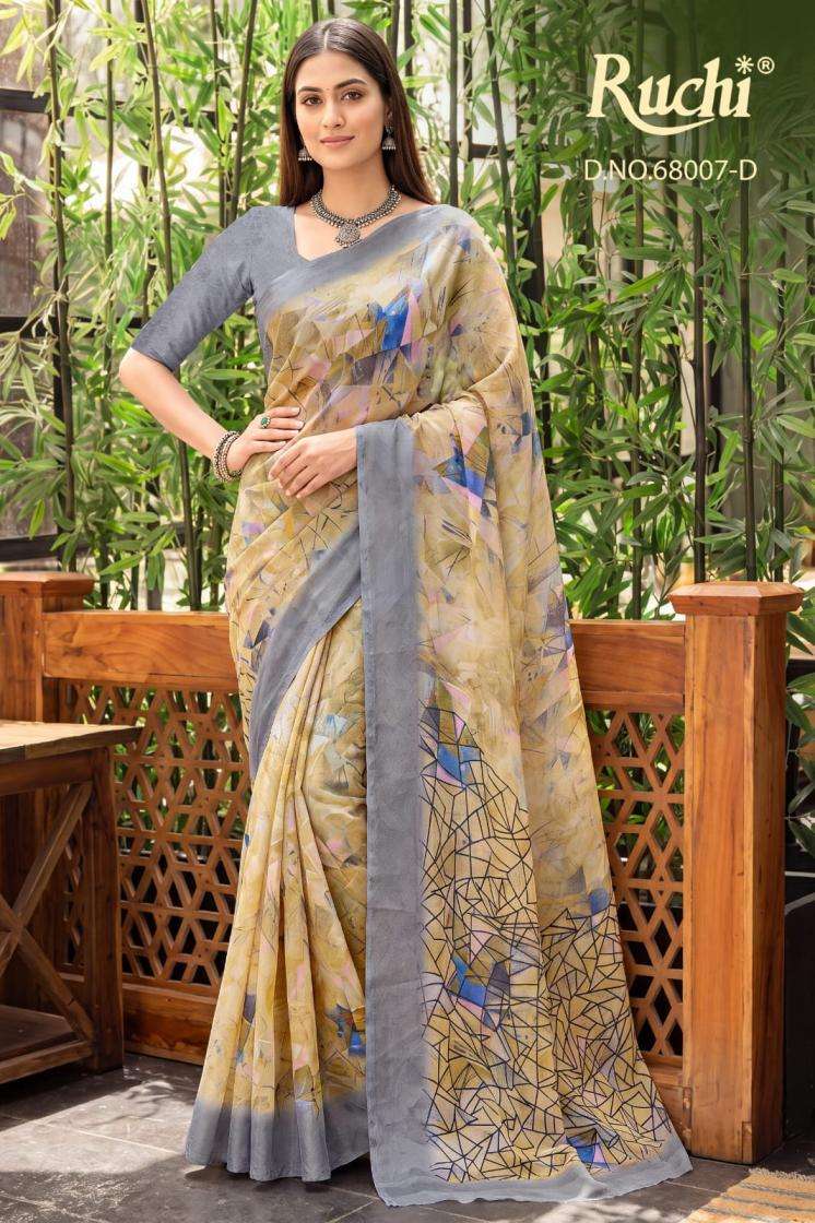 SHIMMER GEORGETTE SERIES 88007 SAREE BY RUCHI DESIGNER PRINTED SHIMMER GEORGETTE SAREE ARE AVAILABLE AT WHOLESALE PRICE