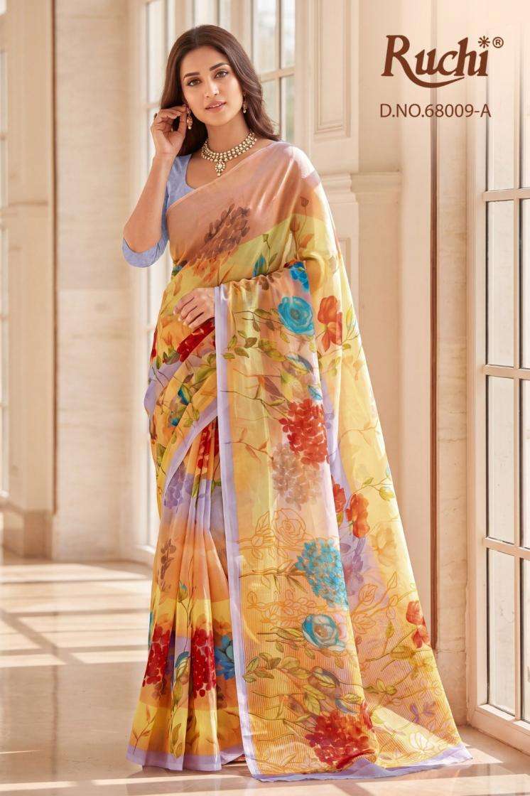 SHIMMER GEORGETTE VOL-4 SERIES 68009 SAREE BY RUCHI DESIGNER PRINTED SHIMMER GEORGETTE SAREE ARE AVAILABLE AT WHOLESALE PRICE