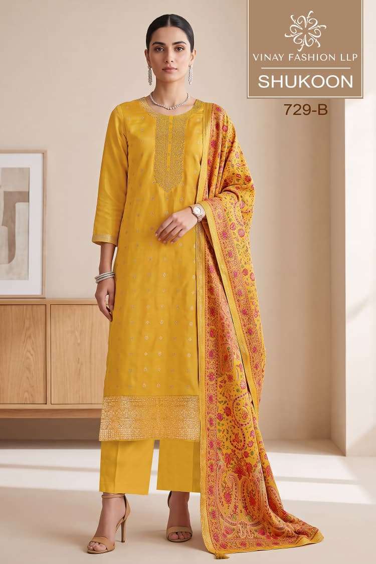 SHUKOON SERIES 729 BY VINAY DESIGNER HAND WORK RUSSIAN SILK JACQUARD SUITS ARE AVAILABLE AT WHOLESALE PRICE 