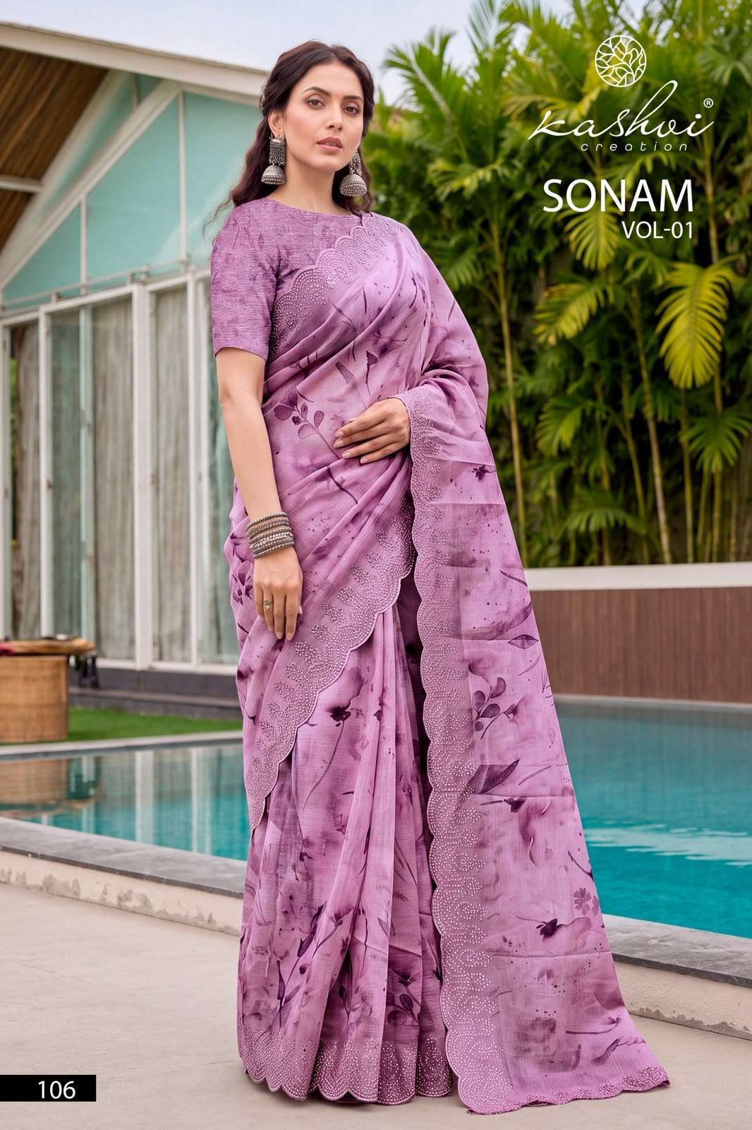 SONAM VOL-1 SERIES 101 TO 108 SAREE BY KASHVI DESIGNER DIGITAL PRINTED AND EMBROIDERY WORK ICE CRUSH SAREE ARE AVAILABLE AT WHOLESALE PRICE