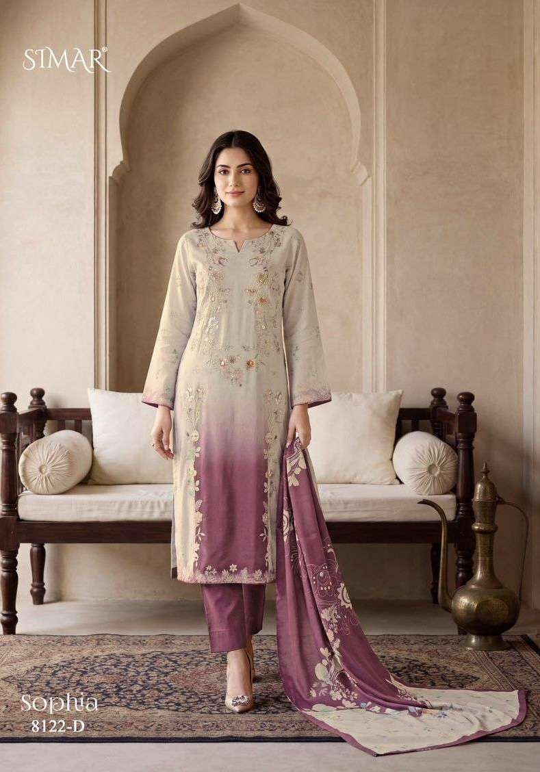 SOPHIA SERIES 8122 BY SIMAR DESIGNER DIGITAL PRINTED AND HAND WORK VISCOSE TWILL ORGANZA SUITS ARE AVAILABLE AT WHOLESALE PRICE 