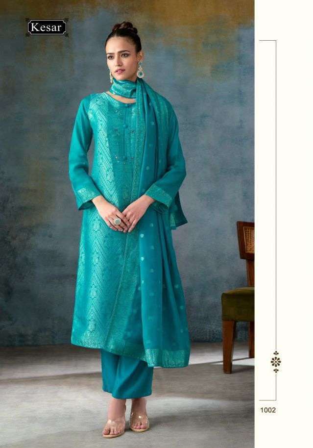 SWARA SERIES 1001 TO 1004 BY KESAR DESIGNER HAND WORK BANGLORY SILK JACQUARD SUITS ARE AVAILABLE AT WHOLESALE PRICE