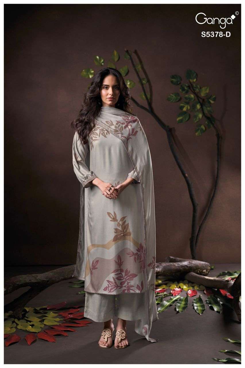 TUMIKO SERIES 5378 BY GANGA DESIGNER PRINTED AND HAND WORK WOOL PASHMINA SUITS ARE AVAILABLE AT WHOLESALE PRICE