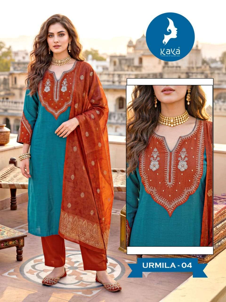 URMILA SERIES 01 TO 06 BY KAYA DESIGNER EMBROIDERY WORK ROMAN TOP WITH BOTTOM AND DUPATTA ARE AVAILABLE AT WHOLESALE PRICE