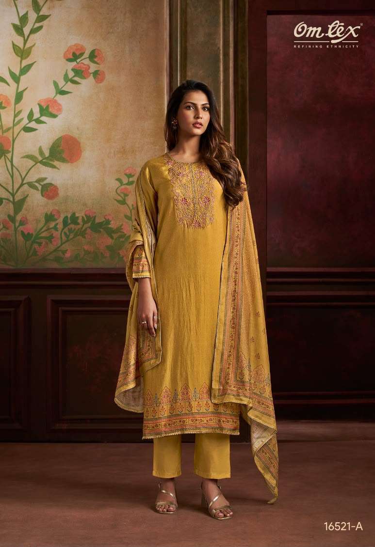 URVI SERIES 16521 BY OMTEX DESIGNER DIGITAL PRINTED WITH EMBROIDERY AND HAND WORK RUSSIAN SILK SUITS ARE AVAILABLE AT WHOLESALE PRICE
