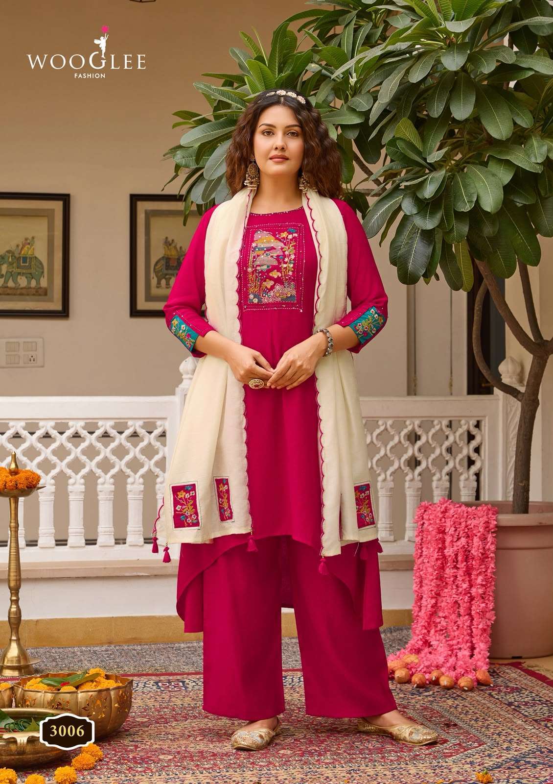 UTSAVI SERIES 3001 TO 3006 BY WOOGLEE DESIGNER THREAD AND HAND WORK VISCOSE WEAVING TOP WITH BOTTOM AND DUPATTA ARE AVAILABLE AT WHOLESALE PRICE
