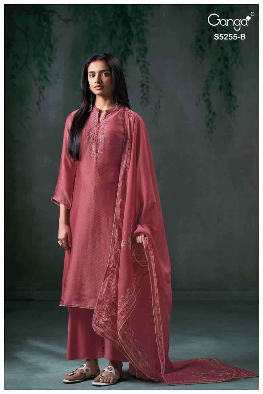 VANEA SERIES 5255 BY GANGA DESIGNER PRINTED WITH HAND WORK AND HAND EMBROIDERY VISCOSE ORGANZA TWILL SUITS ARE AVAILABLE AT WHOLESALE PRICE 