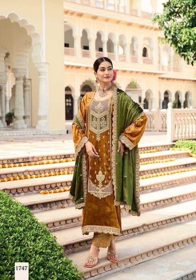 VELVET ISHQ VOL-4 SERIES 1745 TO 1748 BY SIMAR DESIGNER EMBROIDERY WORK VISCOSE VELVET SUITS ARE AVAILABLE AT WHOLESALE PRICE