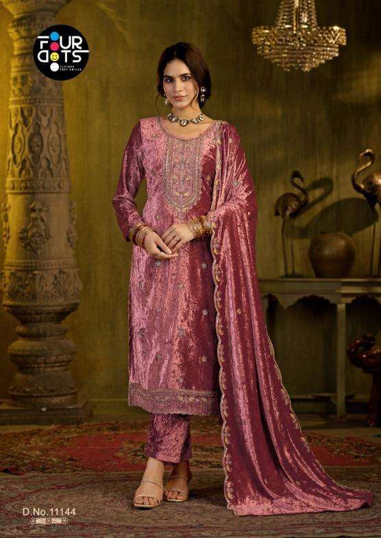 ZARA SERIES 11141 TO 11144 BY FOUR DOTS DESIGNER BEADS WORK MAKHMALI SUITS ARE AVAILABLE AT WHOLESALE PRICE