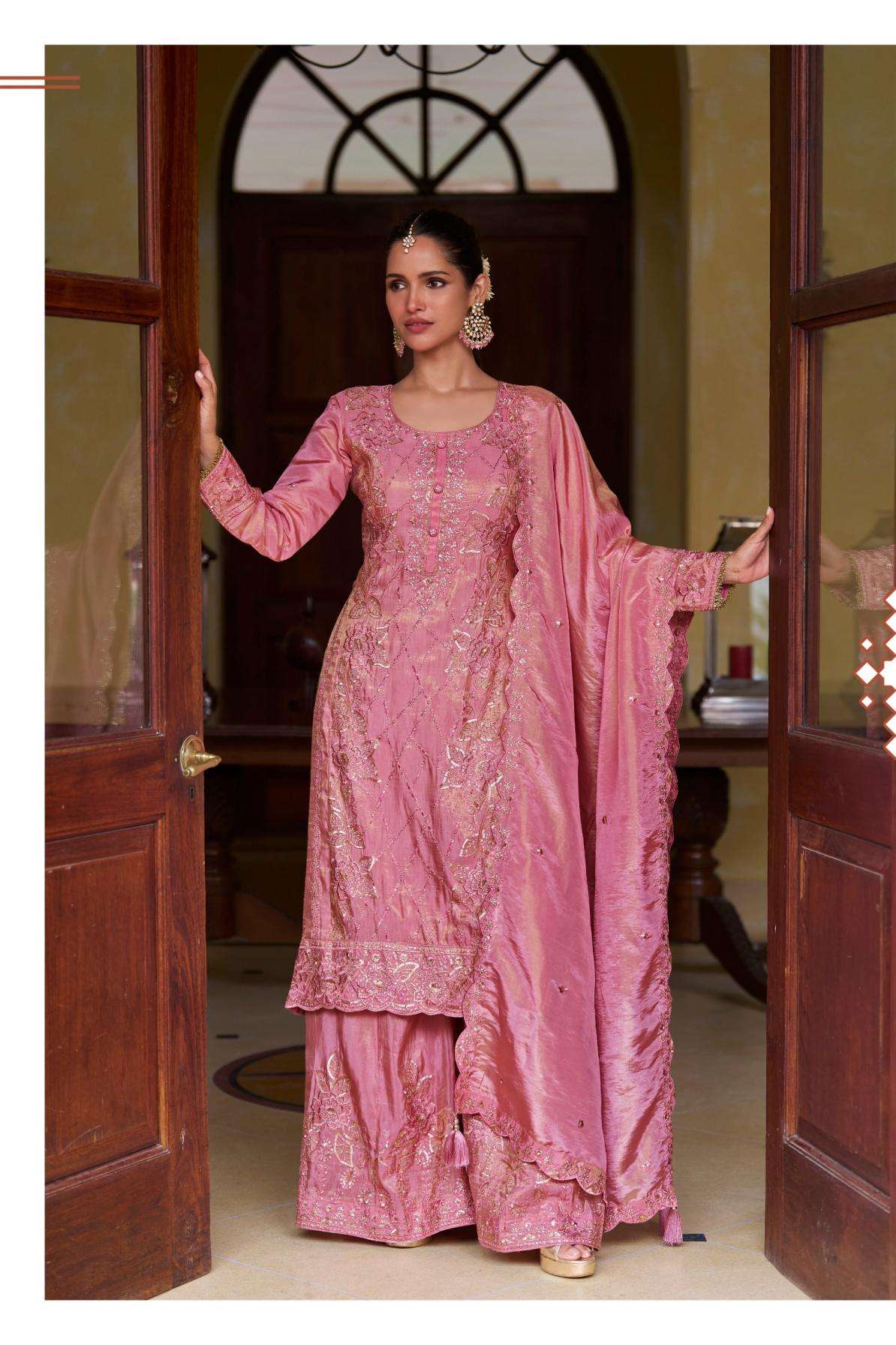 ZEENAT SERIES 7682 TO 7683 BY GULKAYRA DESIGNER EMBROIDERY AND HAND WORK SHIMMER SILK READYMADE SUITS ARE AVAILABLE AT WHOLESALE PRICE