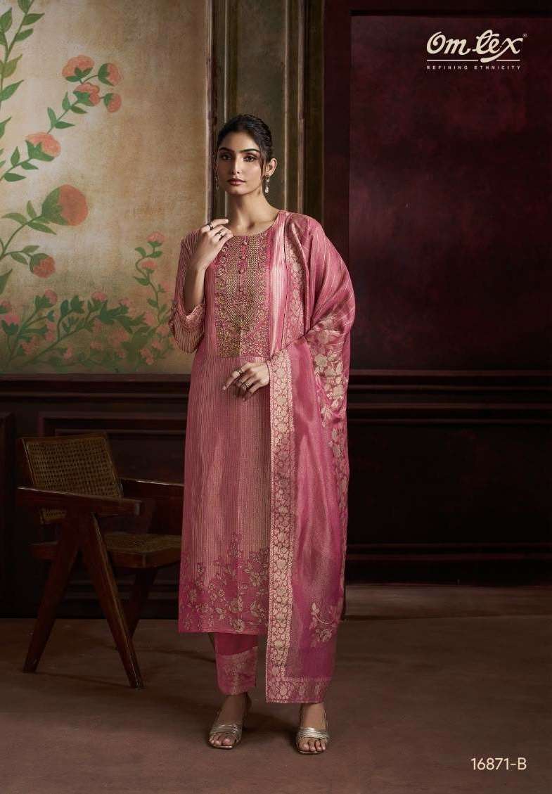 AARNA SERIES 16871 BY OMTEX DESIGNER EMBROIDERY AND HAND WORK SILK JACQUARD SUITS ARE AVAILABLE AT WHOLESALE PRICE 