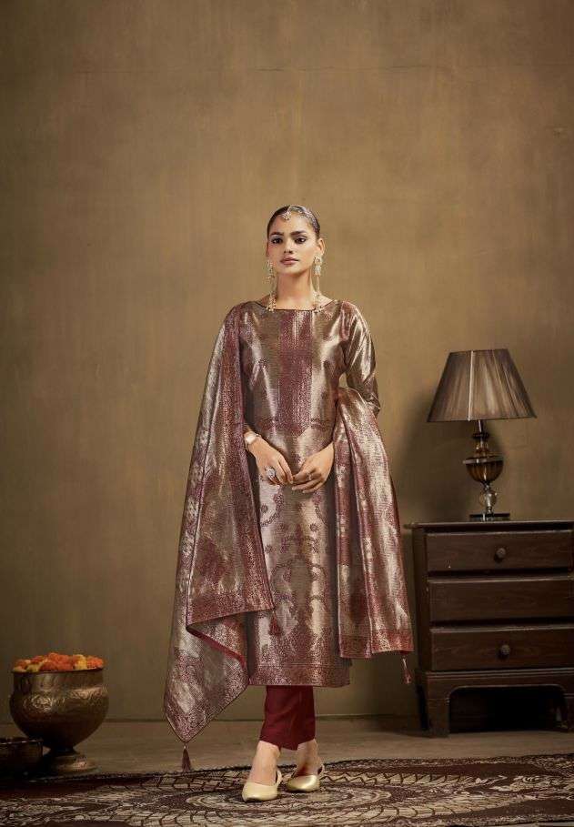 ADVANCE BANARASI ADHA VOL-1 SERIES 120 BY RADHIKA AZARA DESIGNER WORK SILK JACQUARD SUITS ARE AVAILABLE AT WHOLESALE PRICE 