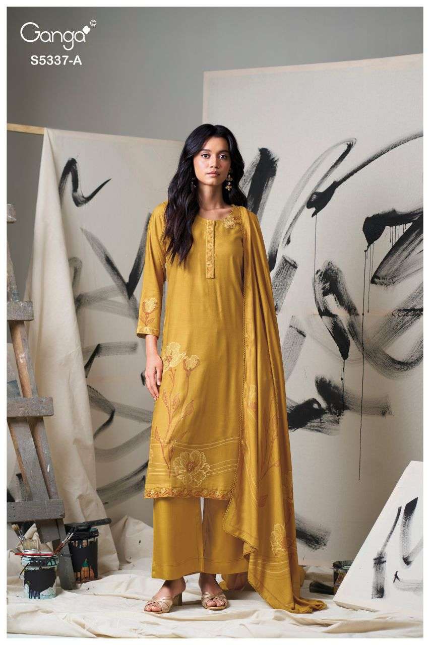 AERYN SERIES 5337 BY GANGA DESIGNER HAND WORK WOOL PASHMINA SUITS ARE AVAILABLE AT WHOLESALE PRICE