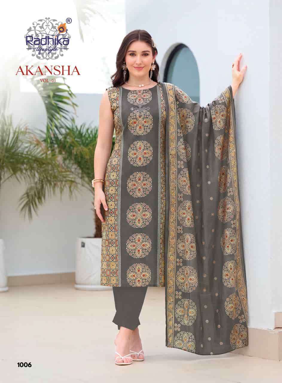 AKANSHA VOL-1 SERIES 1001 TO 1008 BY RADHIKA LIFESTYLE DESIGNER FOIL PRINTED AND WORK VATICAN KURTI WITH BOTTOM AND DUPATTA ARE AVAILABLE AT WHOLESALE PRICE 