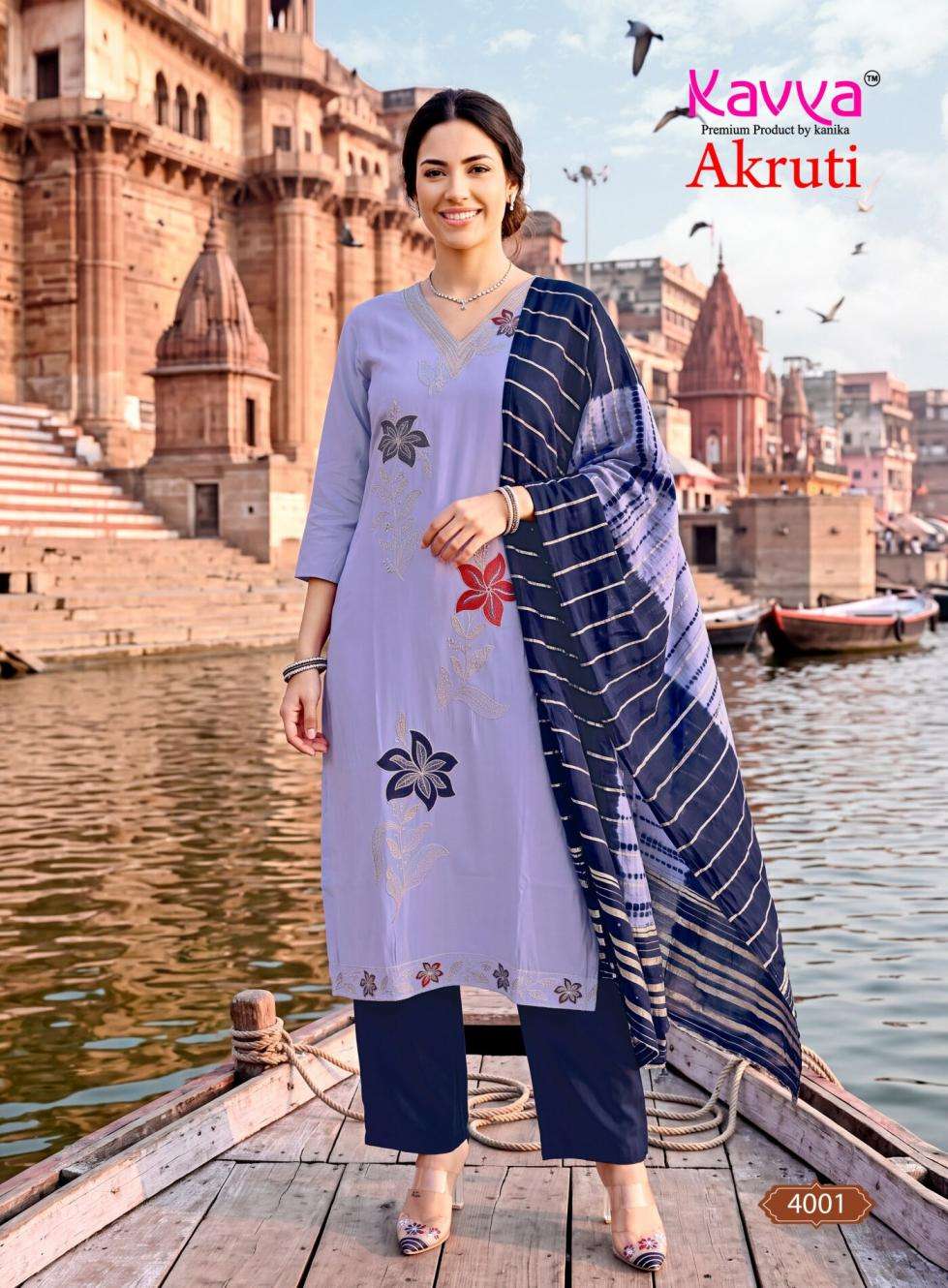 AKRUTI VOL-4 SERIES 4001 TO 4010 BY KAVYA DESIGNER EMBROIDERY WORK ROMAN SILK READYMADE SUITS ARE AVAILABLE AT WHOLESALE PRICE