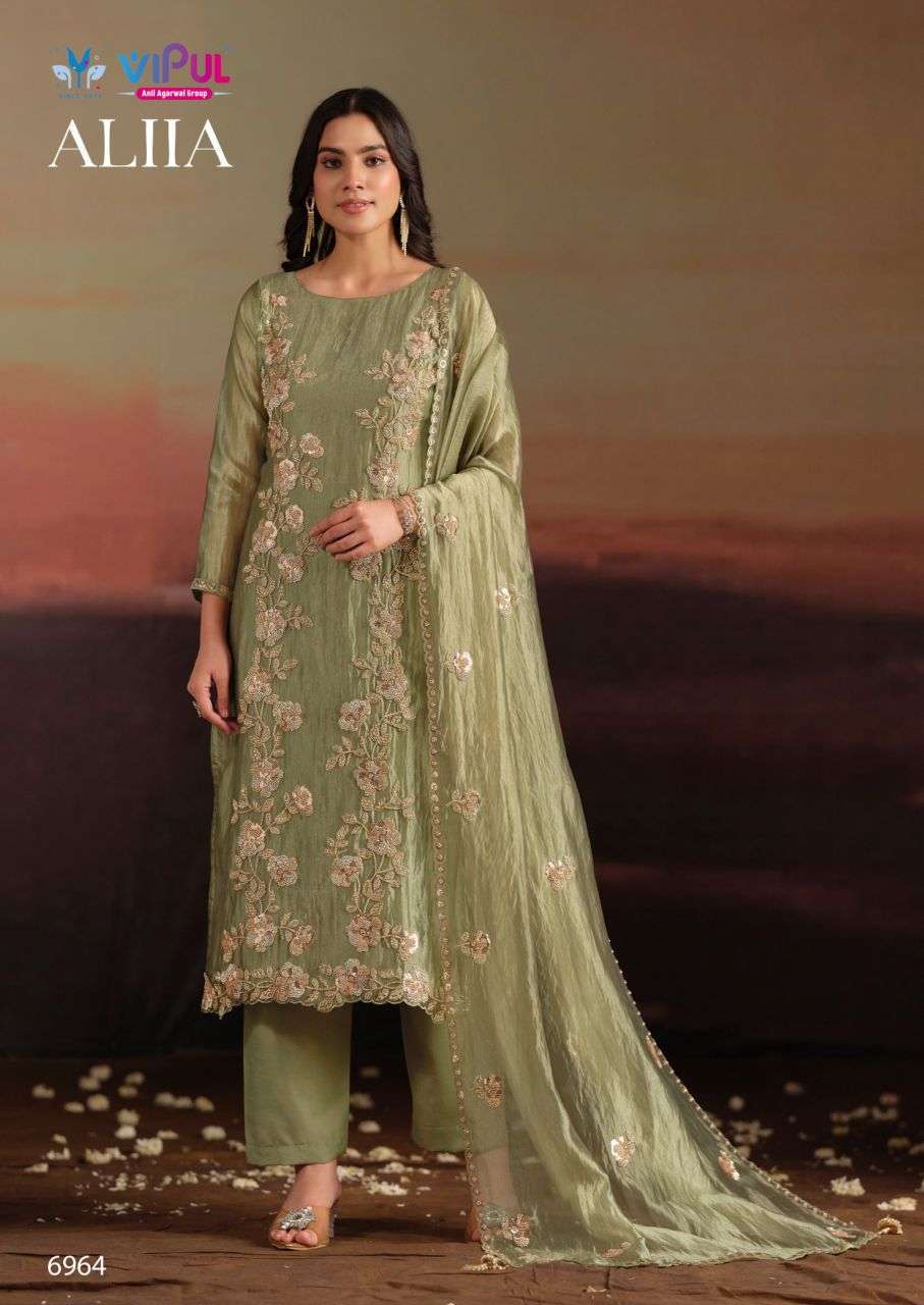 ALIIA SERIES 6961 TO 6966 BY VIPUL DESIGNER BEADS WORK SILK ORGANZA SUITS ARE AVAILABLE AT WHOLESALE PRICE