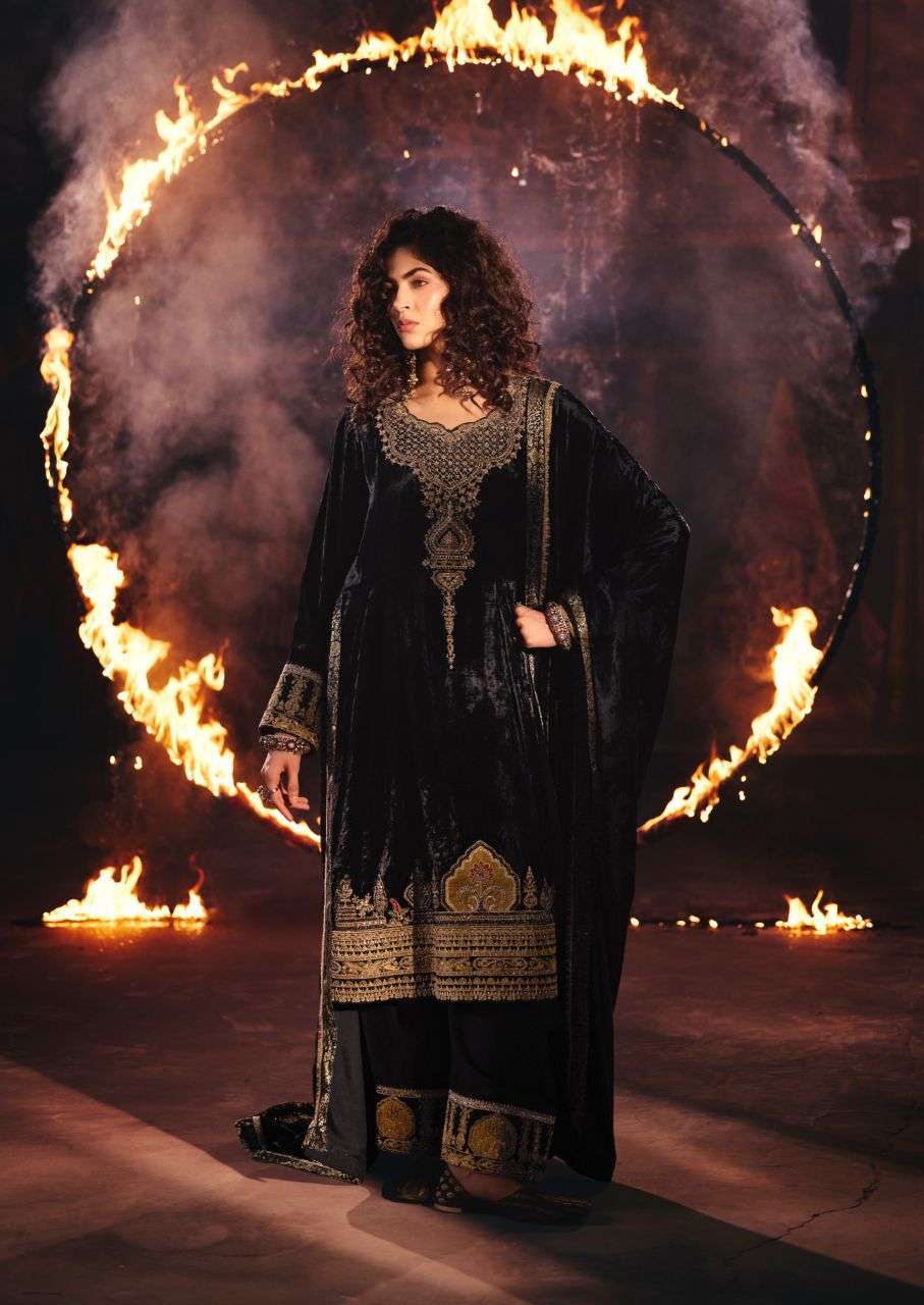 AMBER & GOLD SERIES C1 TO C6 BY AIQA DESIGNER FANCY WORK VISCOSE VELVET SUITS ARE AVAILABLE AT WHOLESALE PRICE